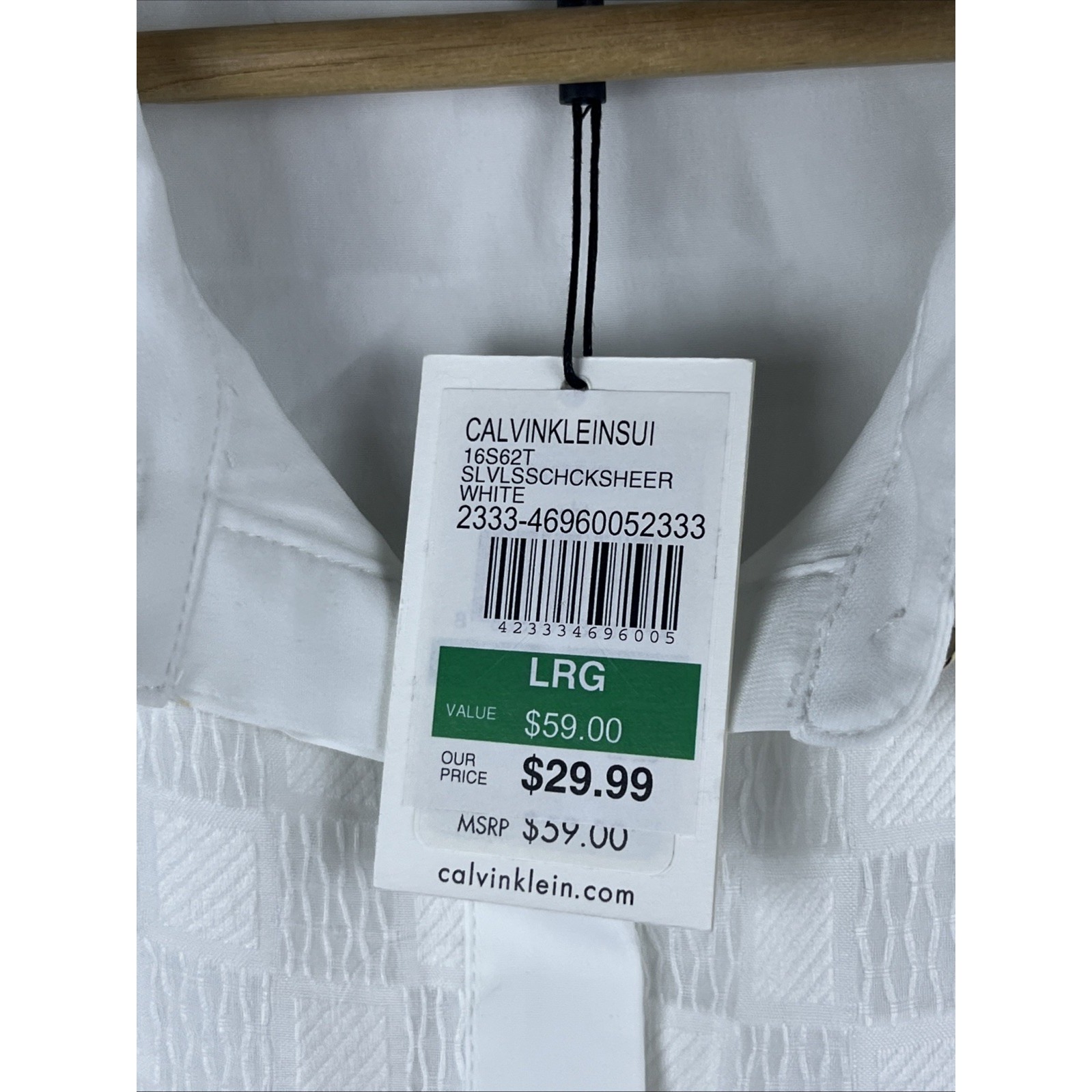 Calvin Klein Women's Large White Checkered Button Up Sleeveless Tank Blouse — image 3 of 6